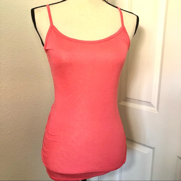 BEBE Set Long Sleeve Ruched Cowl Neck Top Plus Matching Tank Coral Sz S - Picture 3 of 11